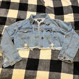 PrettyLittleThing Trendy Blue Cropped Jean Jacket size US 00